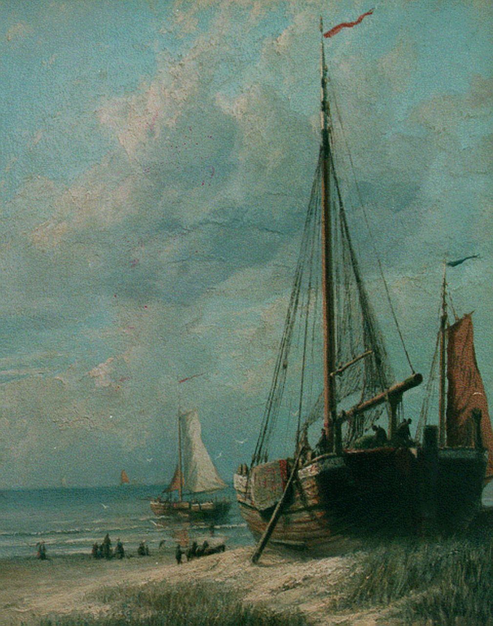 Miedema R.  | Rein Miedema, A 'bomschuit' on the beach of Scheveningen, Öl auf Leinwand 51,0 x 40,5 cm, signed l.r. und dated 1894