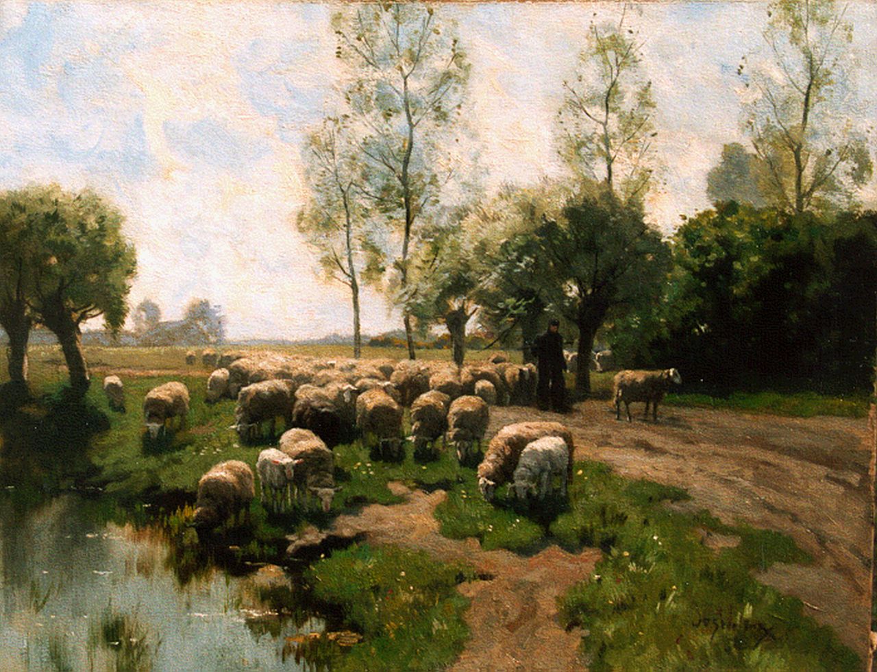 Steelink jr. W.  | Willem Steelink jr., A shepherd with his flock, Öl auf Leinwand 51,0 x 66,0 cm, signed l.r.