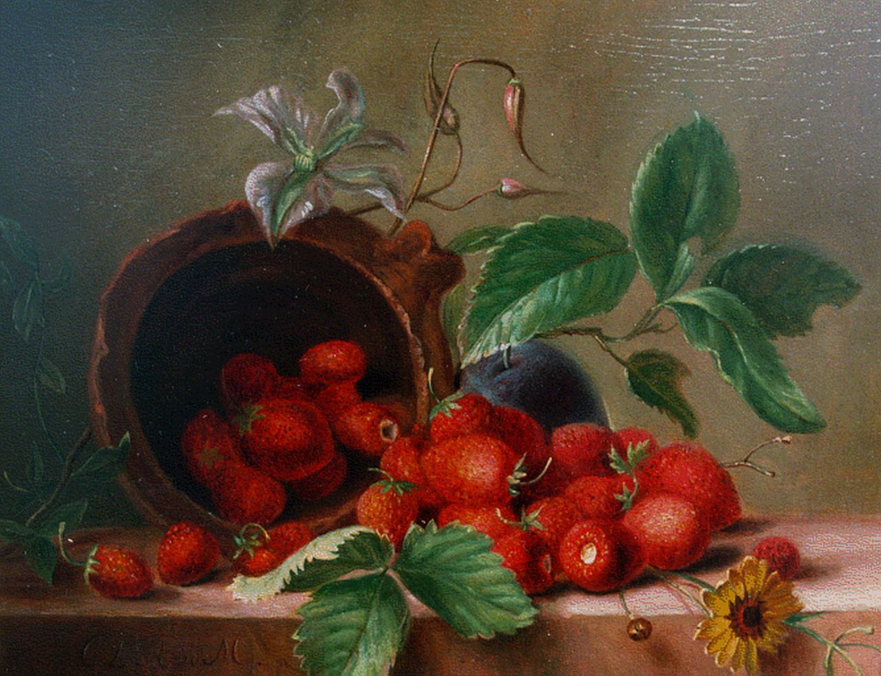 Onbekend   | Onbekend, Stilleven met aardbeien, Öl auf Holz 18,0 x 22,5 cm, gedateerd 1839
