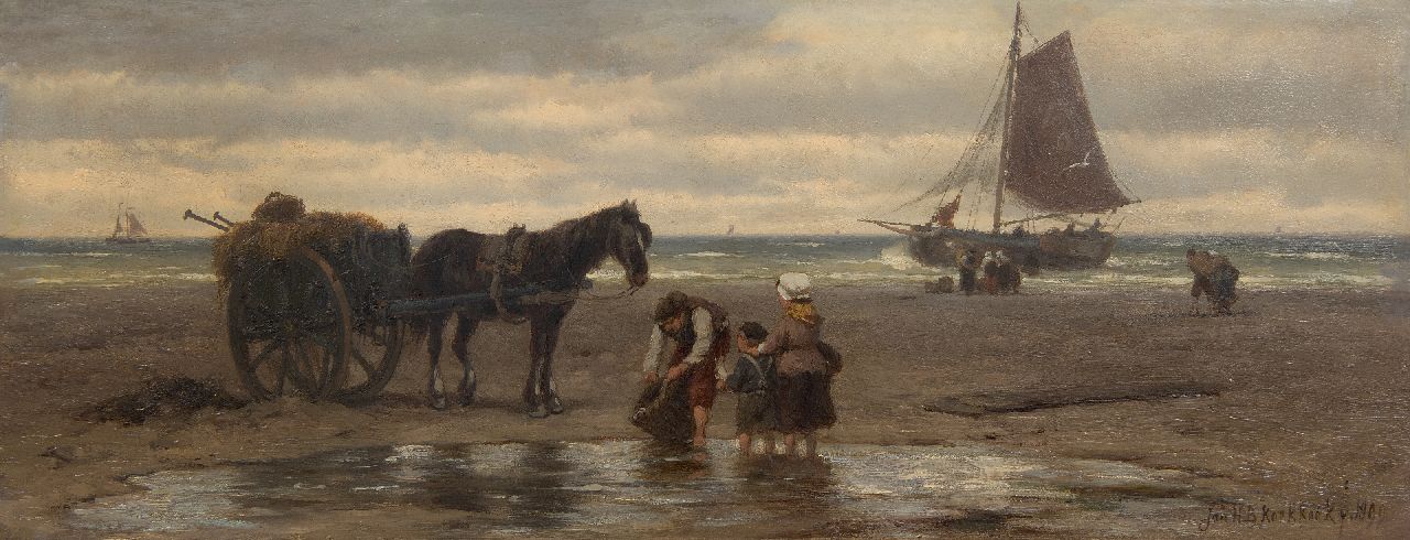 Koekkoek J.H.B.  | Johannes Hermanus Barend 'Jan H.B.' Koekkoek | Gemälde zum Verkauf angeboten | Muschelfischer, Öl auf Leinwand 24,2 x 62,7 cm, Unterzeichnet ru.