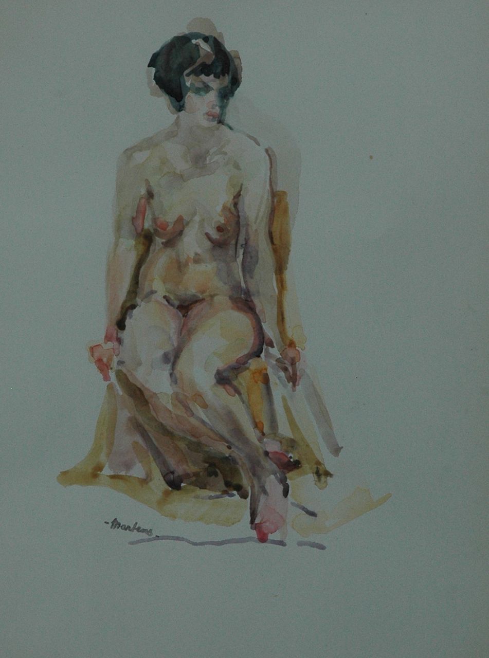 Martens G.G.  | Gijsbert 'George' Martens, A seated nude, Aquarell auf Papier 29,5 x 21,5 cm, signed with signature stamp l.l.