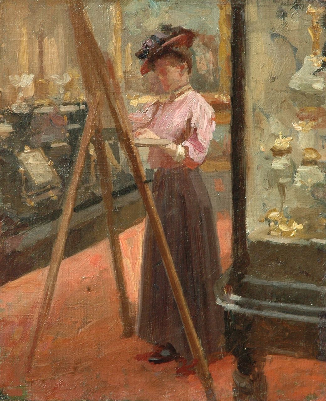 Engelse school, eind 19e eeuw   | Engelse school, eind 19e eeuw, The woman impressionist, Öl auf Leinwand 27,0 x 22,3 cm