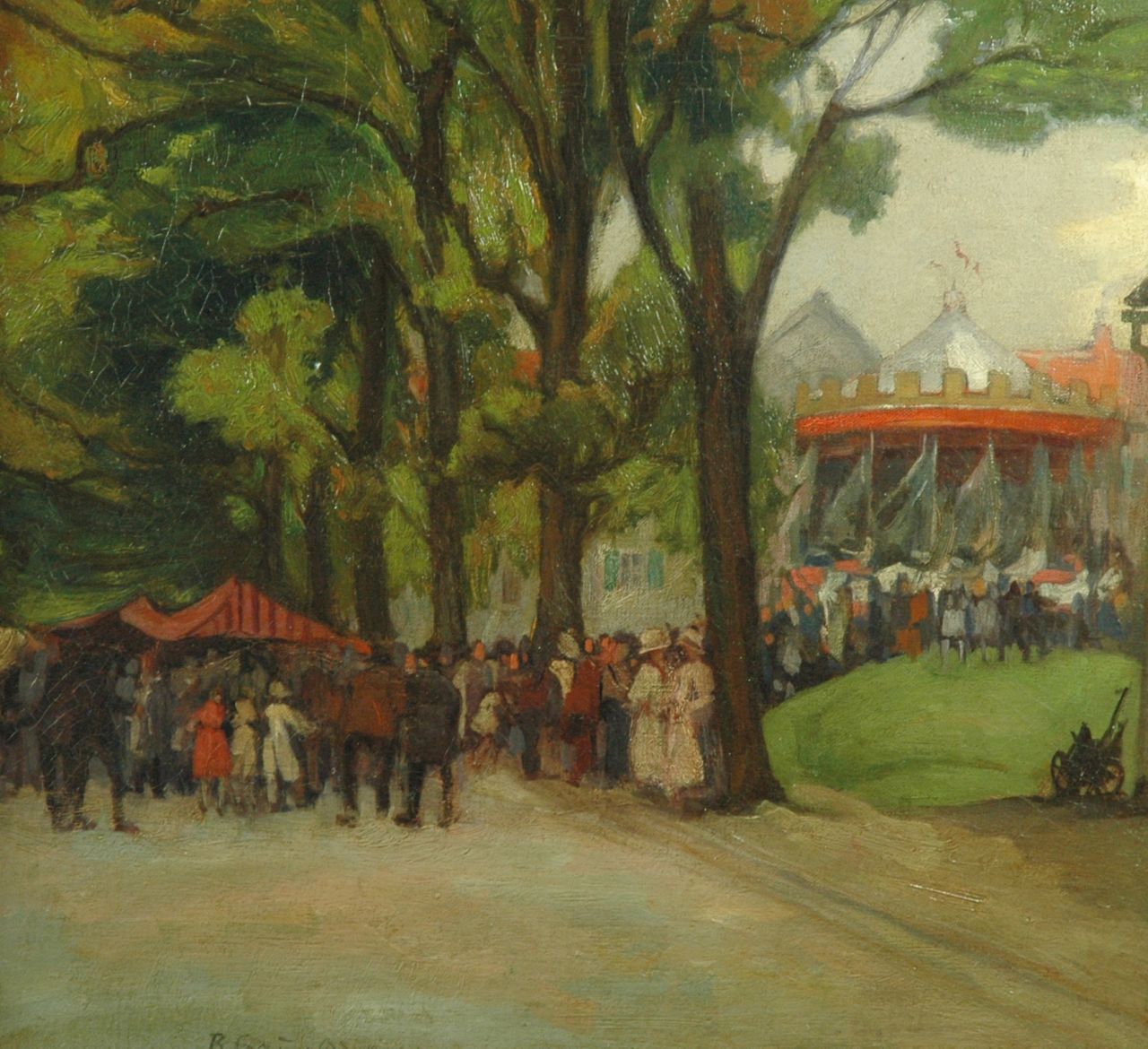 Gauer B.  | Bernhard Gauer, Fair at the Hofgarten, Düsseldorf, Öl auf Leinwand 43,4 x 48,4 cm, signed l.o.t.c. und dated 'Dd 1922'