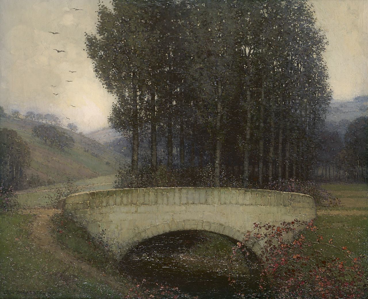 Bogaerts J.J.M.  | Johannes Jacobus Maria 'Jan' Bogaerts, Bridge in the Geuldal, Öl auf Leinwand 38,1 x 46,0 cm, signed l.l. und dated 1912