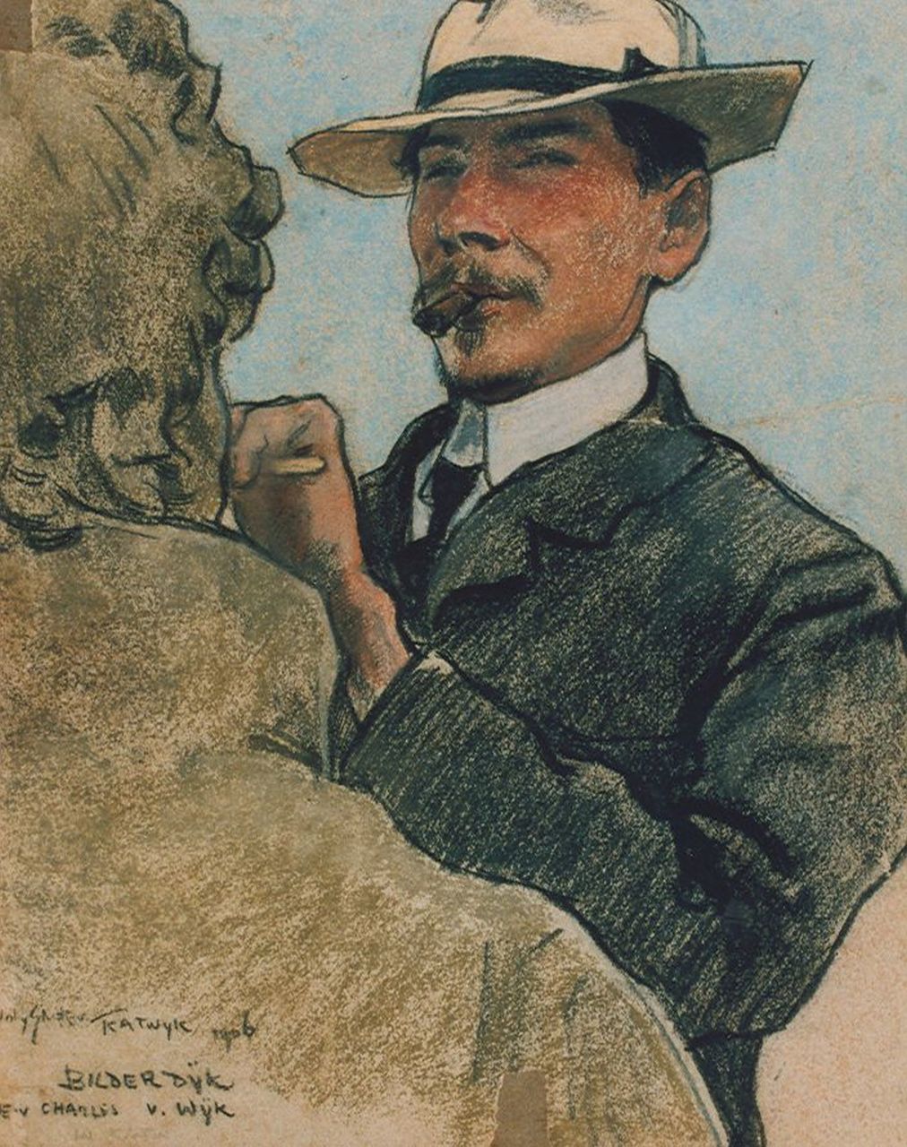 Sluiter J.W.  | Jan Willem 'Willy' Sluiter, 'C. van Wijk' at work, Katwijk, Kreide auf Papier 29,7 x 24,1 cm, signed l.r. und dated 1906