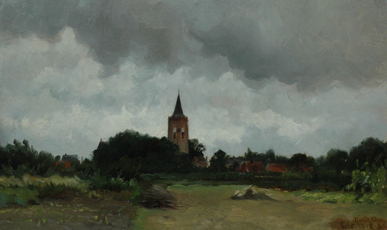 Hendrik Klijn | View on Ede, Öl auf Papier auf Holz, 31,1 x 51,5 cm, signed l.r. und dated 'Ede - 13,8,88'