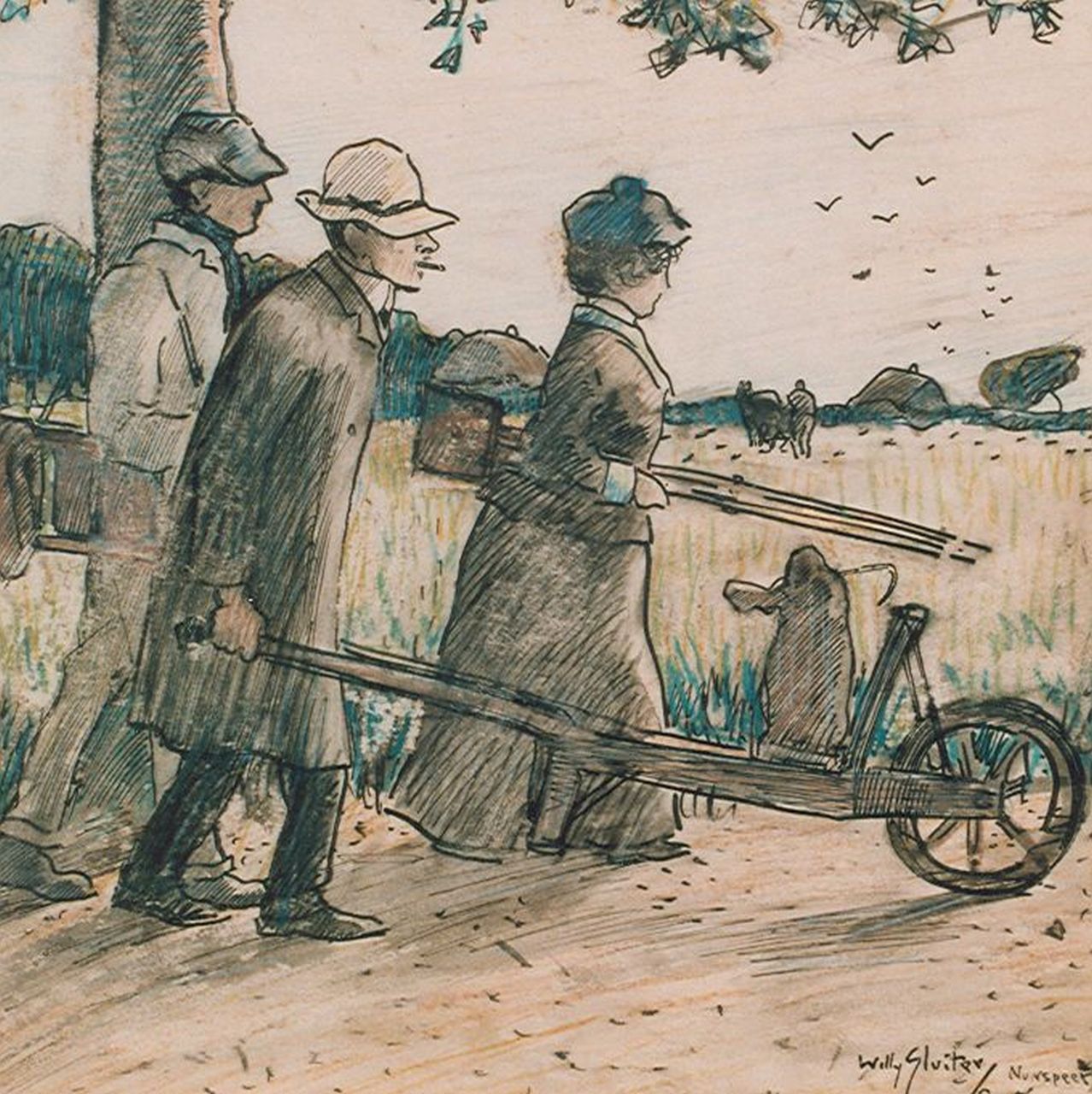 Sluiter J.W.  | Jan Willem 'Willy' Sluiter, 'C. en A. van Wijk en W. Sluiter', Ausziehtusche und Kreide auf Papier 23,8 x 23,8 cm, signed l.r. und dated 1905