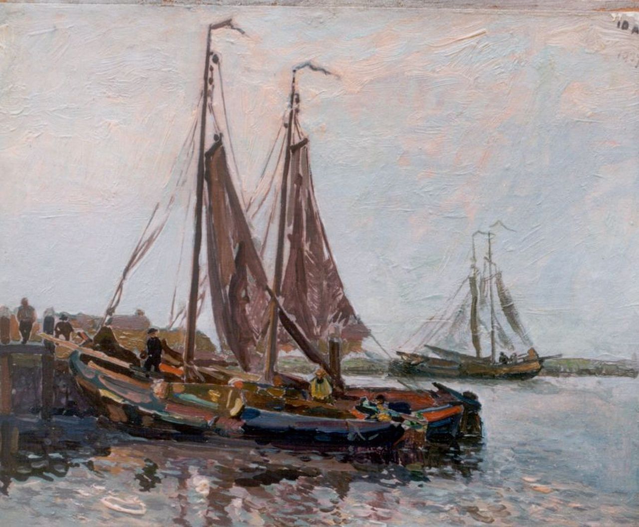 Elsinga J.  | Johannes 'Joh' Elsinga, Moored sailing vessels, Öl auf Leinwand auf Holz 26,6 x 31,5 cm, dated 1937
