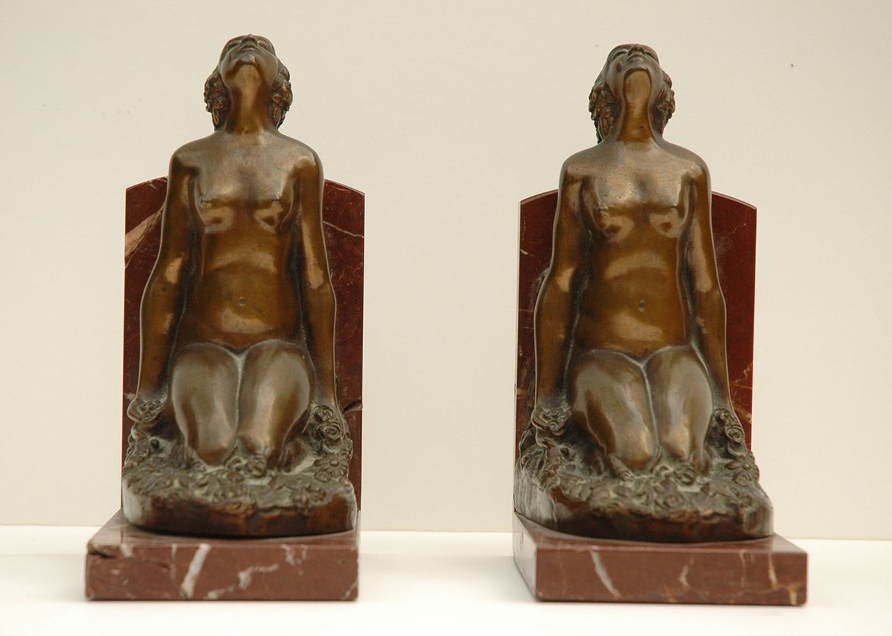Charlot R.  | R. Charlot, Book ends (2), Bronze und Marmor 21,9 x 10,0 cm, signed on the bronze base