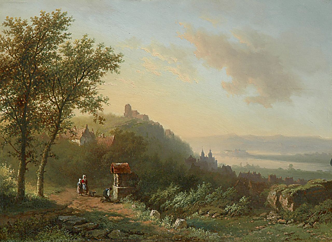 Bodeman W.  | Willem Bodeman, The Rhine valley at sunset, Öl auf Holz 33,0 x 44,9 cm, signed l.r. und dated 1853