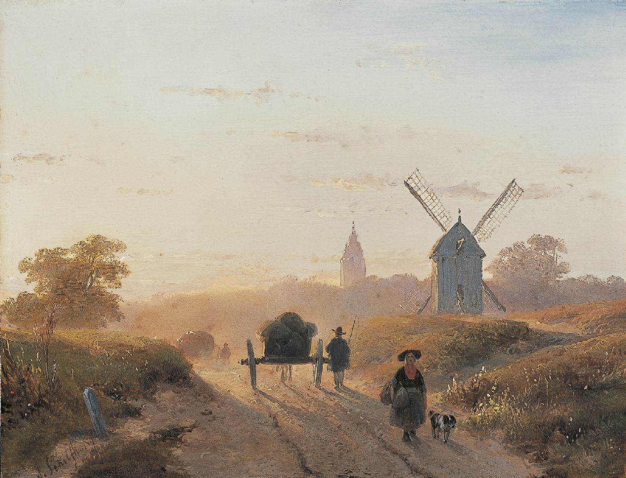 Schelfhout A.  | Andreas Schelfhout, At dusk, Öl auf Holz 21,3 x 27,8 cm, signed l.l. und painted early '40