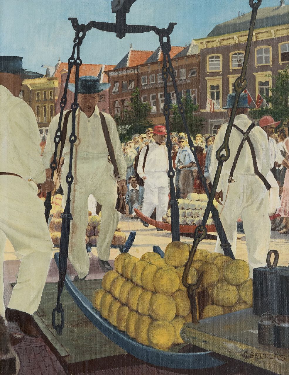 Beukers G.  | Beukers, Käseträger in Alkmaar, Öl auf Leinwand auf Holz 39,2 x 30,4 cm, Unterzeichnet r.u.