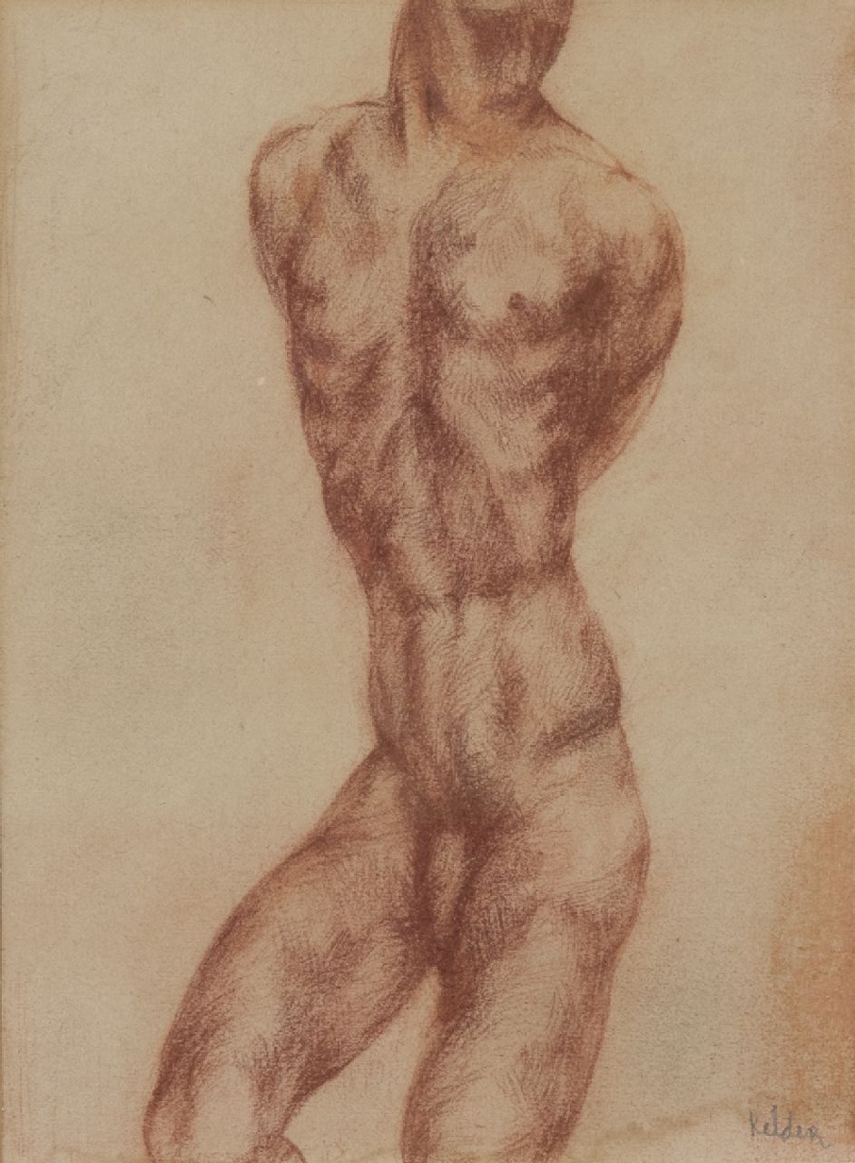 Kelder A.B.  | Antonius Bernardus 'Toon' Kelder | Aquarelle und Zeichnungen zum Verkauf angeboten | Torso eines Mannes, Rote Kreide auf Papier 25,0 x 18,7 cm, Unterzeichnet r.u.