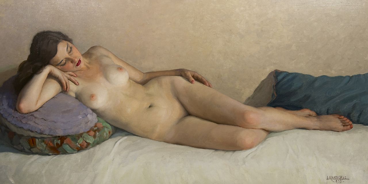 Luis Martí Gras | Female nude on a sofa, Öl auf Leinwand, 80,8 x 155,8 cm, signed l.r. und dated 1933