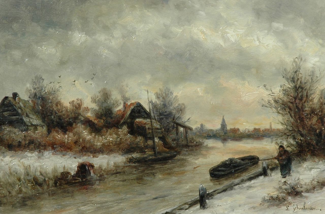 Schulman L.  | Lion Schulman, Winter landscape near Loosdrecht, Öl auf Holz 27,5 x 40,8 cm, signed l.r.