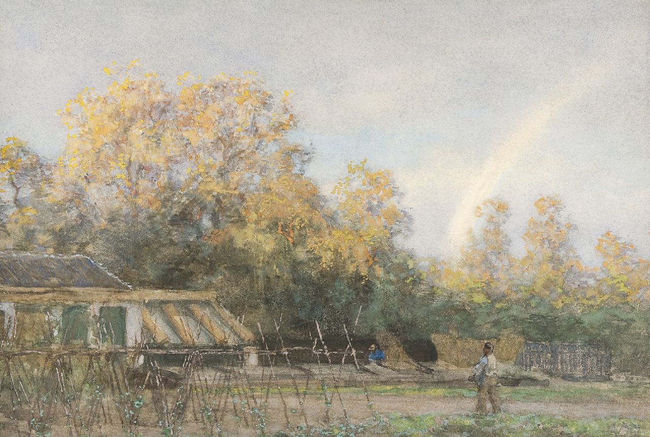 Tholen W.B.  | Willem Bastiaan Tholen, The vegetable garden of Ewijkshoeve with rainbow, Aquarell und Gouache auf Papier 35,6 x 53,6 cm, signed l.l.
