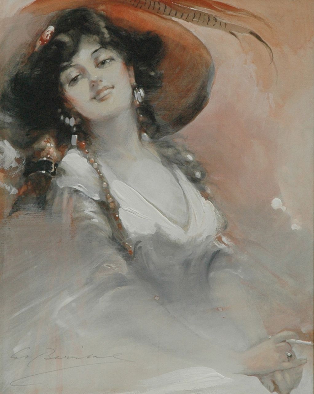 Barribal W.H.  | William H. Barribal, Lady of fashion, Schwarze Kreide und Aquarell auf Papier 29,0 x 23,1 cm, signed l.l.