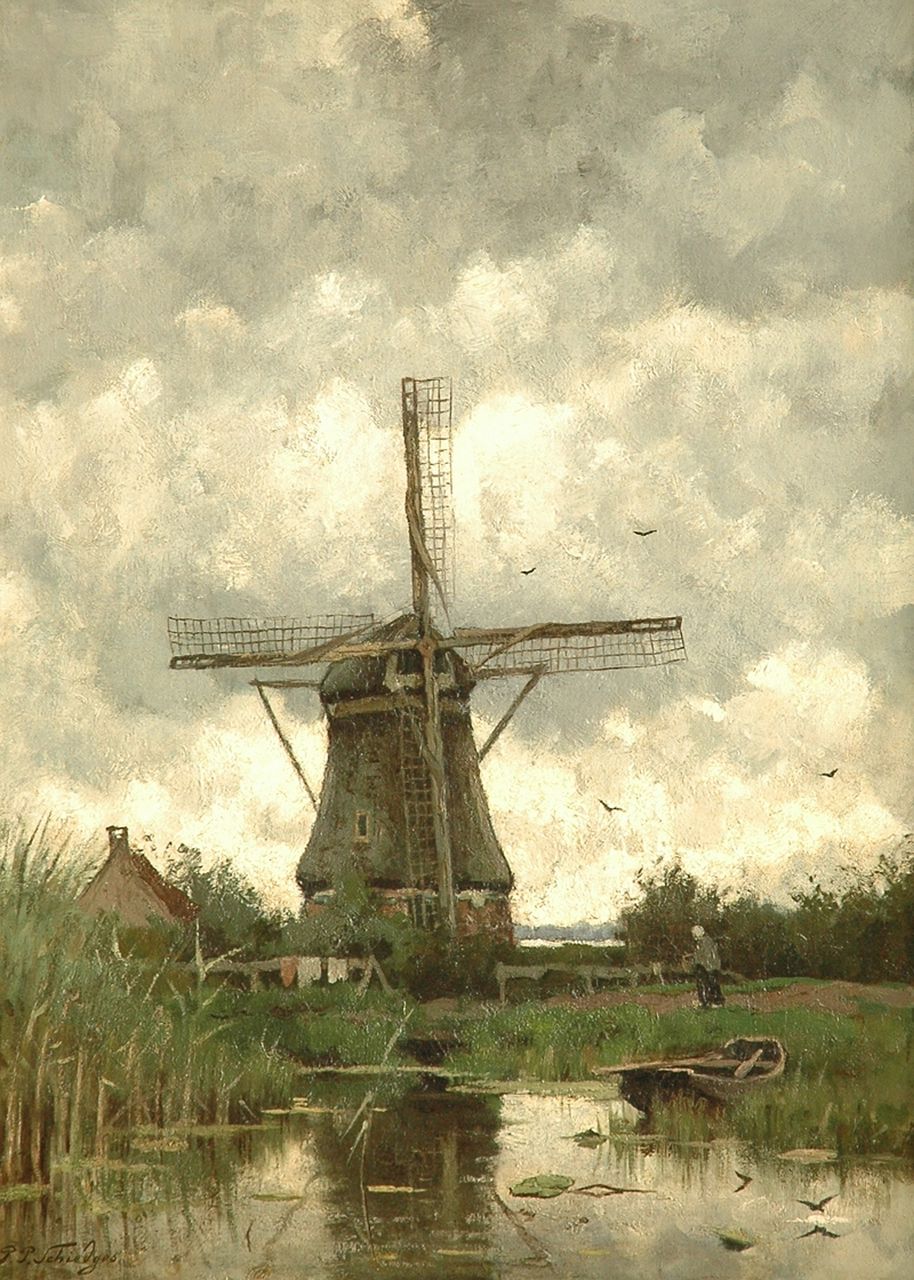 Schiedges jr. P.P.  | Petrus Paulus Schiedges jr., Windmill in rainy weather, Öl auf Leinwand 85,2 x 62,2 cm, signed l.l.