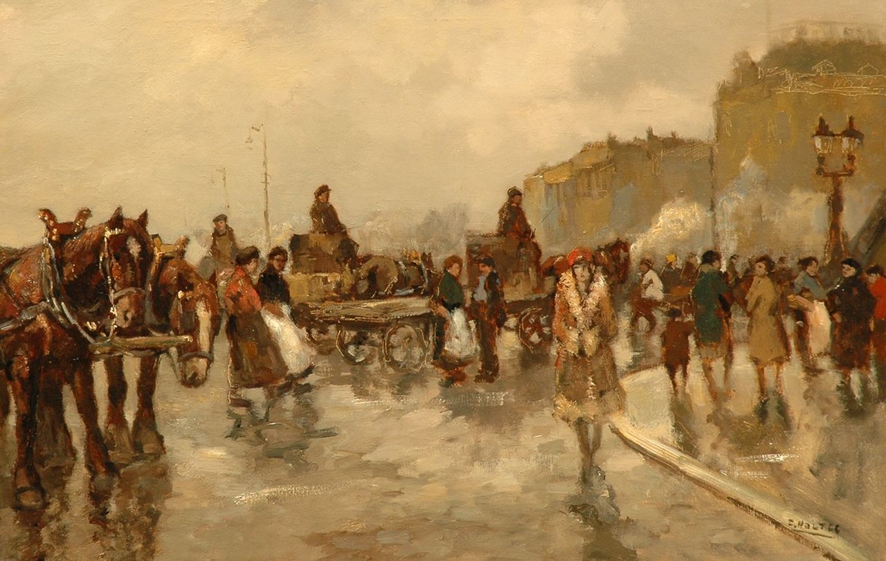 Noltee B.C.  | Bernardus Cornelis 'Cor' Noltee, Ein belebter Tag   auf einem Pariser Boulevard, Öl auf Leinwand 60,1 x 90,3 cm, Unterzeichnet r.u.