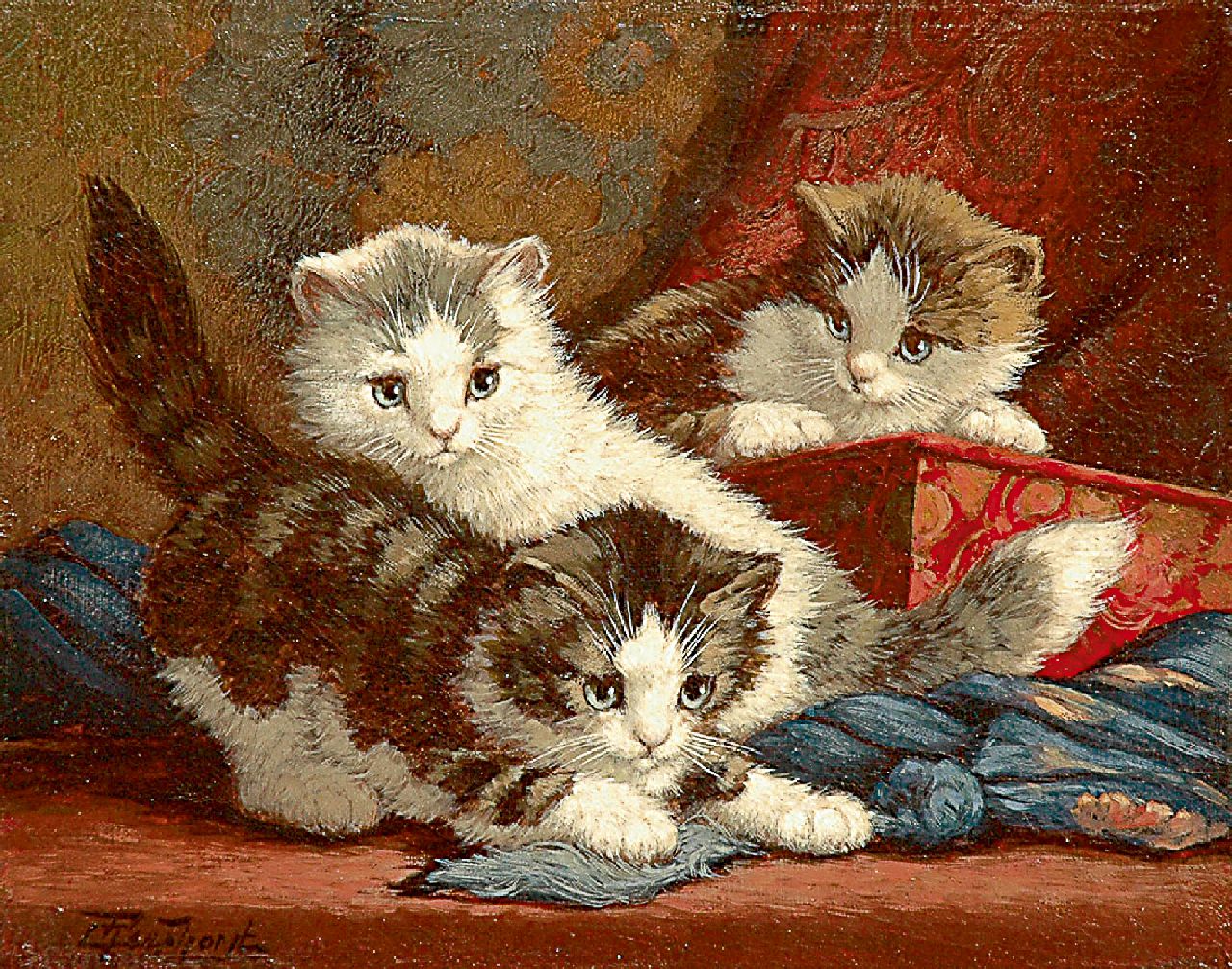 Raaphorst C.  | Cornelis Raaphorst, Three playing kittens, Öl auf Leinwand 24,5 x 30,7 cm, signed l.l.