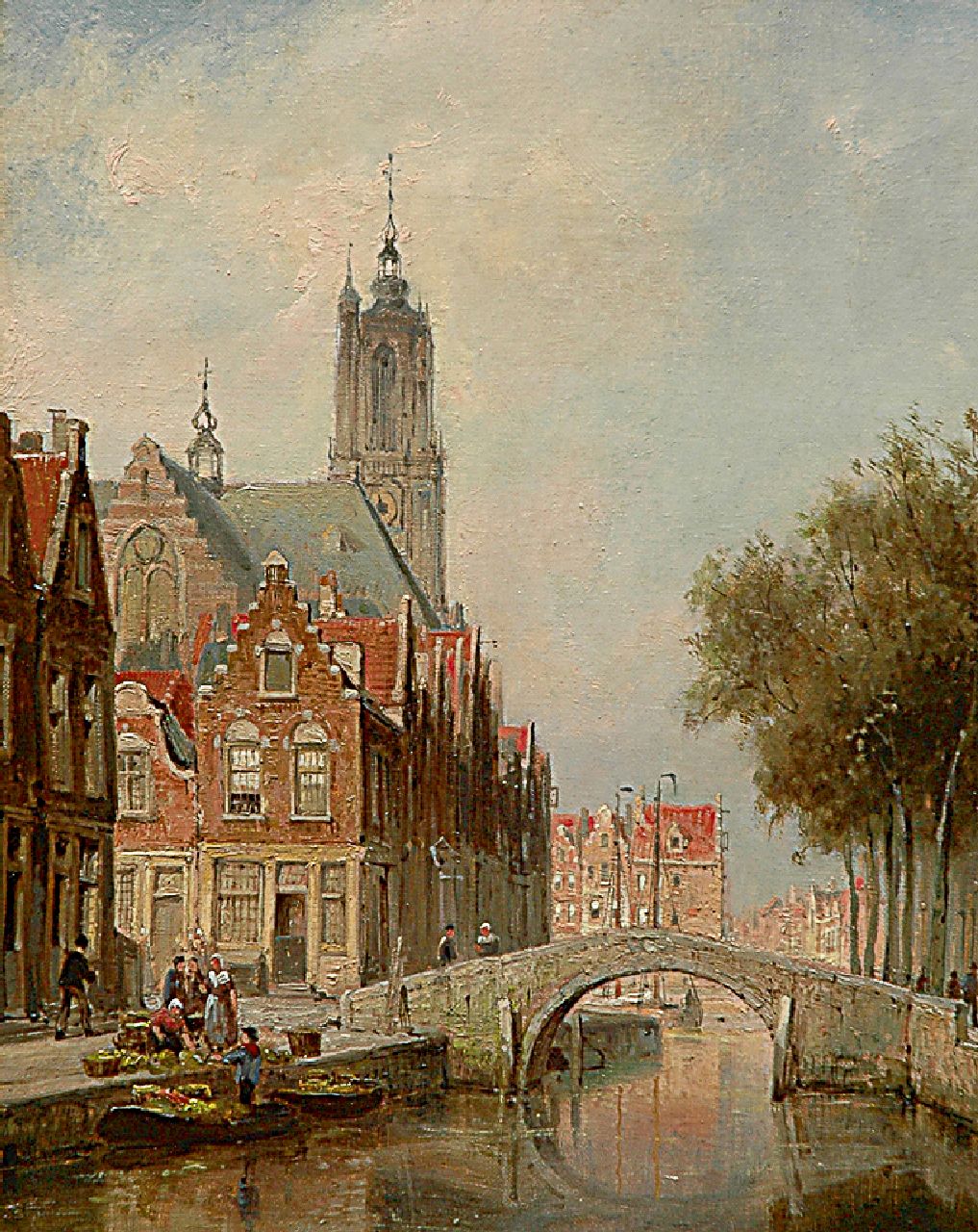 Dommelshuizen C.C.  | Cornelis Christiaan Dommelshuizen, Blick auf die Langegracht in Amersfoort mit O.L.Vrouwetoren, Öl auf Leinwand 38,4 x 31,2 cm, Unterzeichnet r.u. und datiert '97