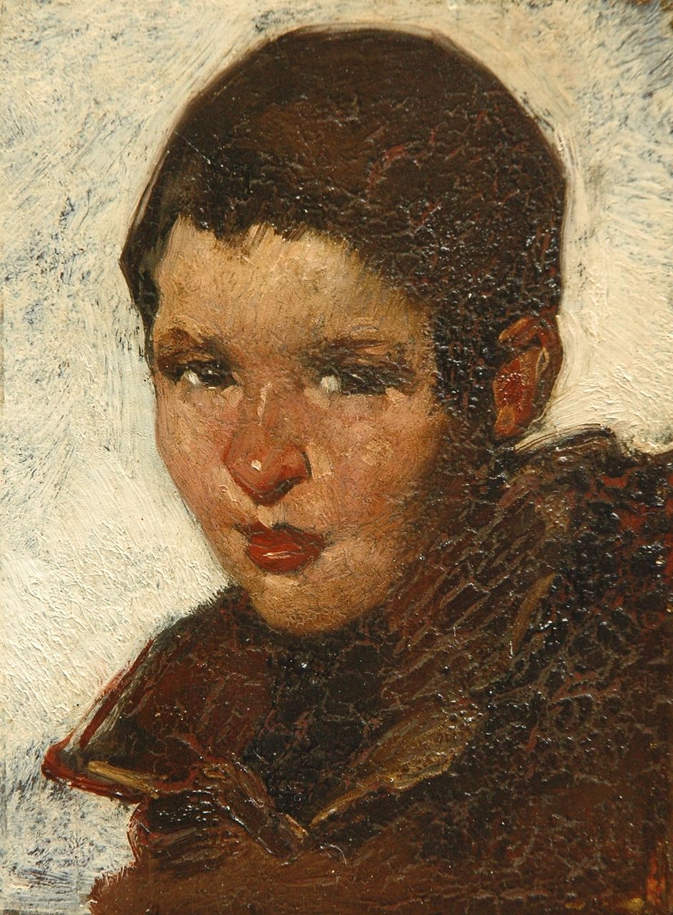 Berg W.H. van den | 'Willem' Hendrik van den Berg, Portrait of a boy, Öl auf Holz 12,7 x 9,5 cm