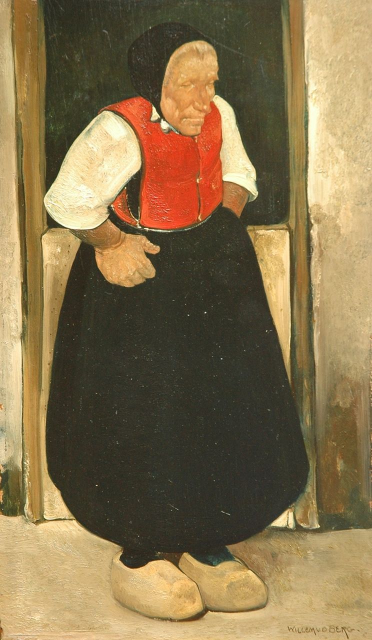 Berg W.H. van den | 'Willem' Hendrik van den Berg, A farmer's wife from Overijssel in traditional dress, Öl auf Holz 30,6 x 17,9 cm, signed l.r. and on the reverse
