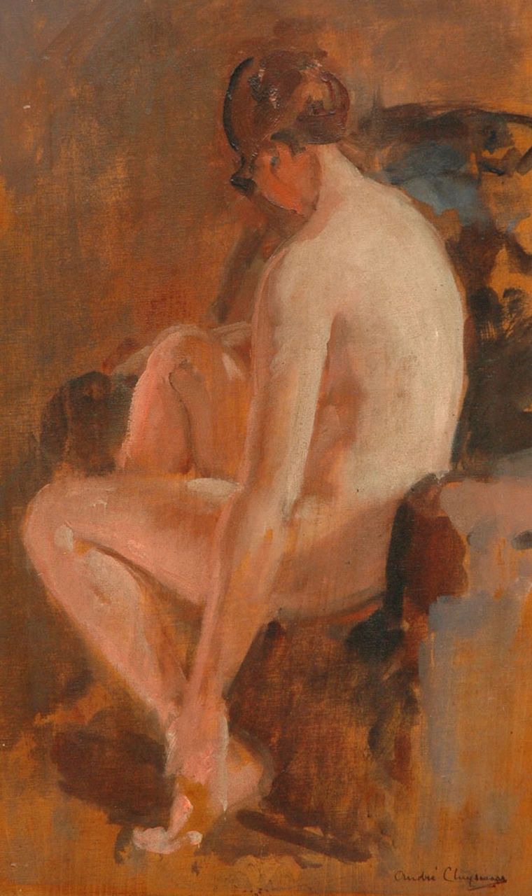Cluysenaar A.E.A.  | 'André' Edmond Alfred Cluysenaar, Seated nude, Öl auf Holz 43,4 x 26,4 cm, signed l.r.