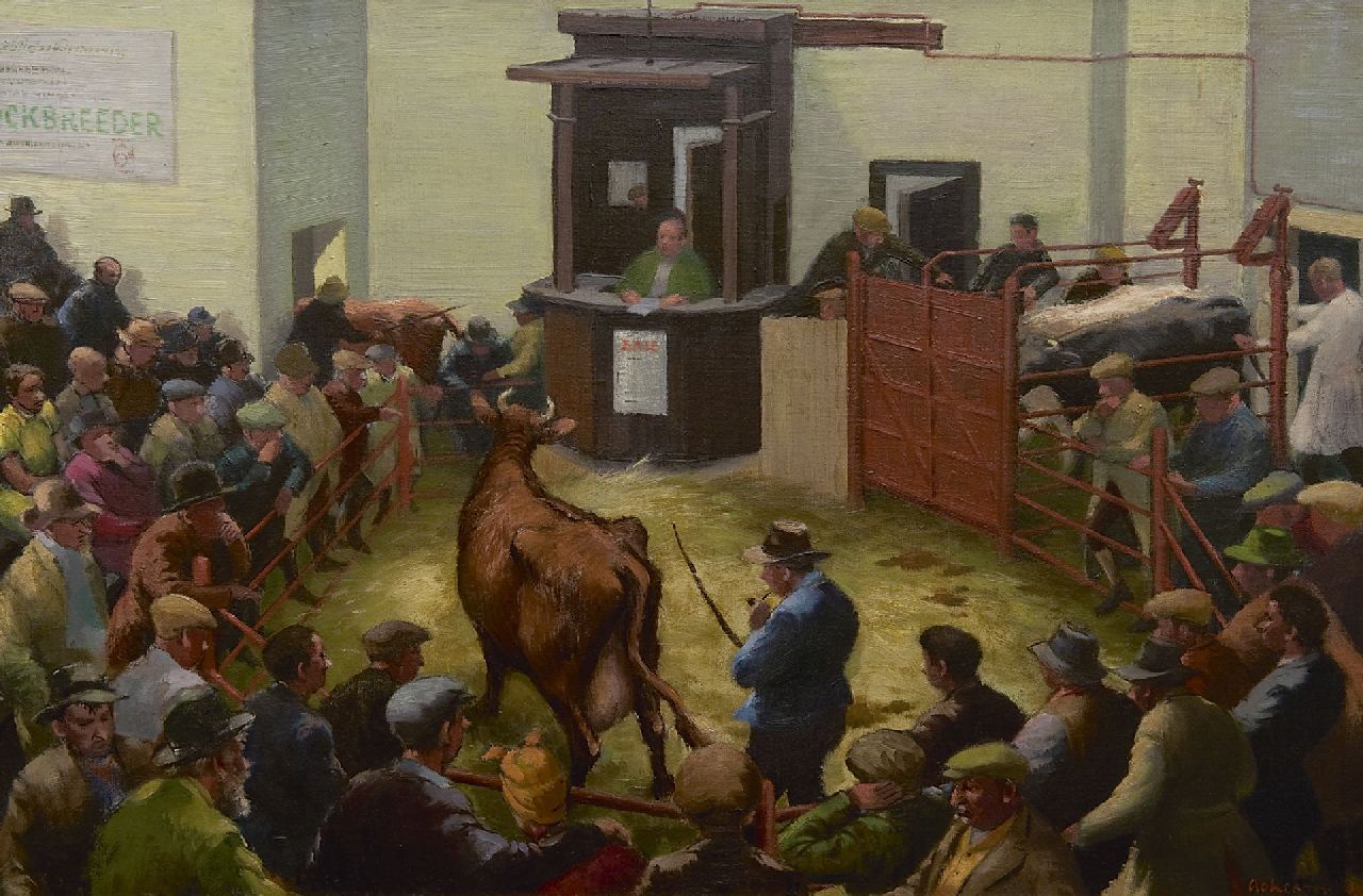 Alice Stanley Acheson | Die Viehauktion, Öl auf Leinwand, 50,8 x 76,2 cm, Unterzeichnet r.u. und datiert '49
