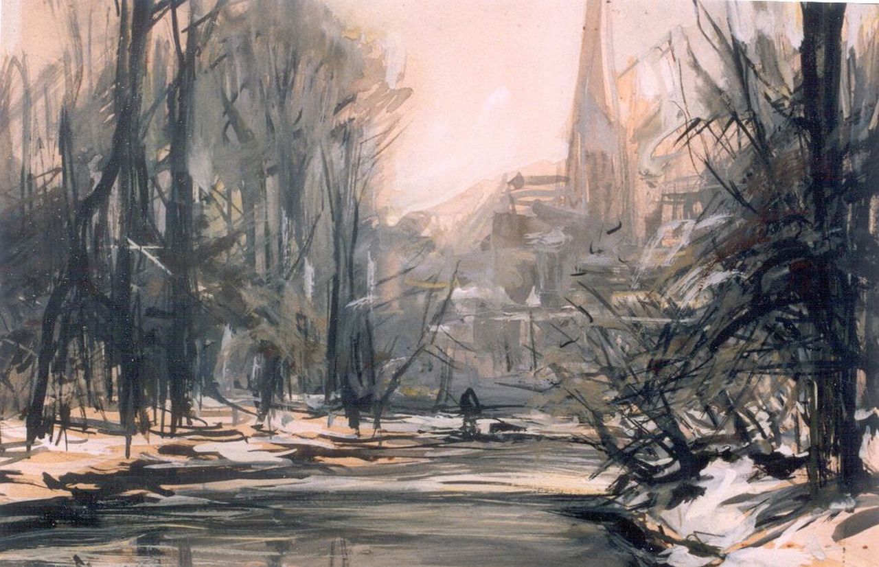 Apol L.F.H.  | Lodewijk Franciscus Hendrik 'Louis' Apol, A winter landscape, Aquarell auf Papier 16,8 x 24,5 cm, signed l.l.