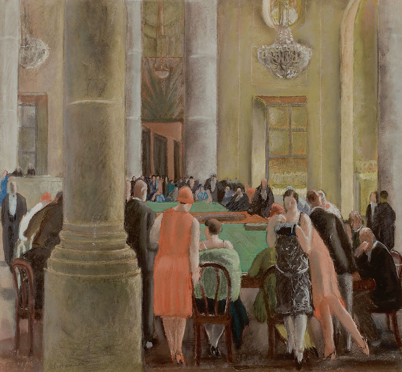 Maurice Brianchon | Im Kasino, Pastell auf Papier, 60,0 x 64,5 cm, Unterzeichnet l.u.