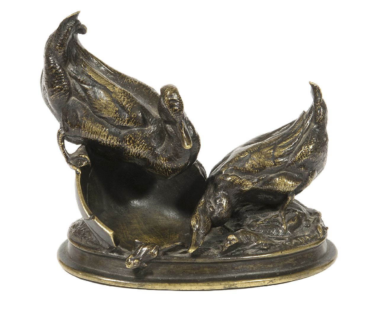 Cain A.N.  | Auguste-Nicolas Cain | Skulpturen und Objekte zum Verkauf angeboten | Entenpaar mit ihren Sprösslingen, Bronze 9,9 x 11,0 cm