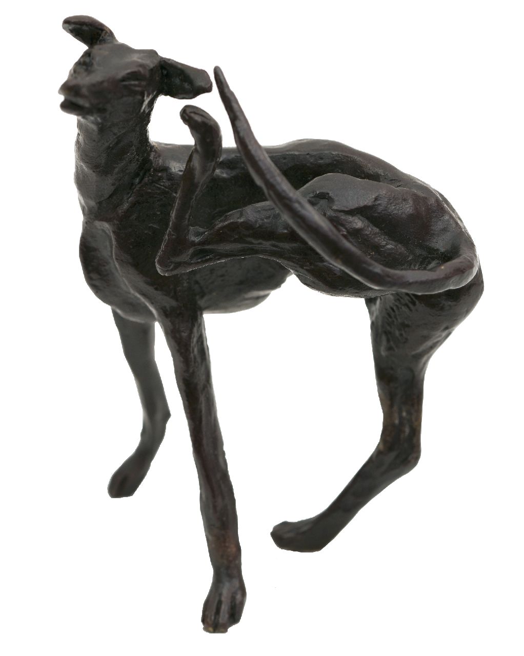 Glen H.  | Harriet Glen | Skulpturen und Objekte zum Verkauf angeboten | Windhund, Bronze 10,3 x 8,0 cm, Unterzeichnet auf rechtem Hinterbein