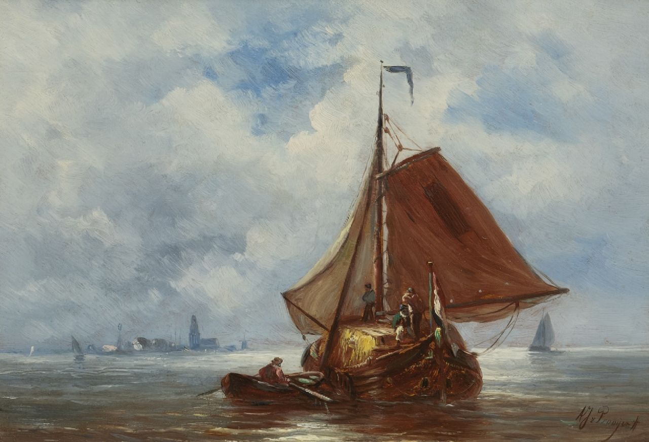 Prooijen A.J. van | Albert Jurardus van Prooijen, Segelndes Heuschiff, Öl auf Holz 23,7 x 34,3 cm, Unterzeichnet u.r.