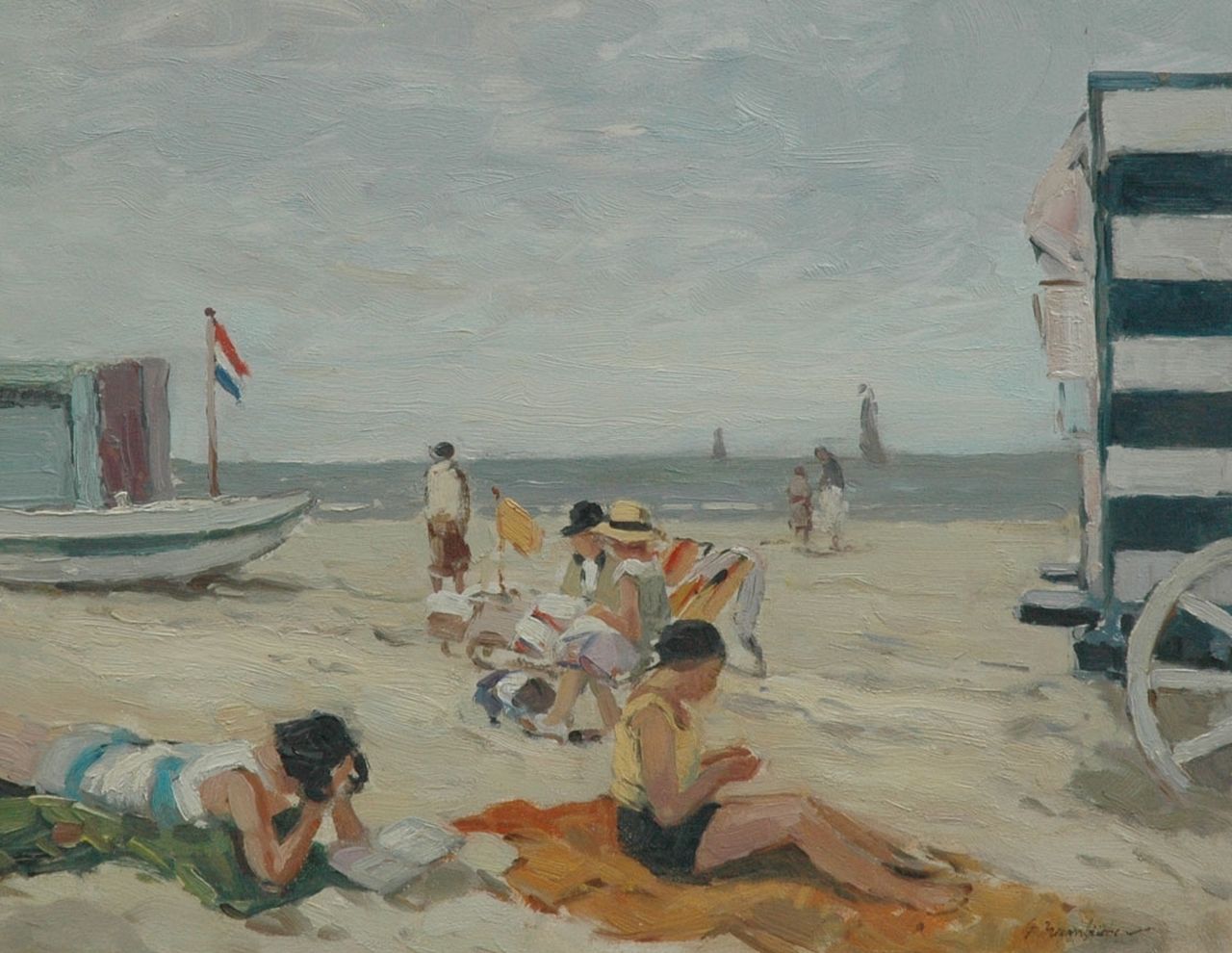 Hambüchen G.  | Georg Hambüchen, At the beach, Öl auf Holz 36,0 x 45,5 cm, signed l.r.