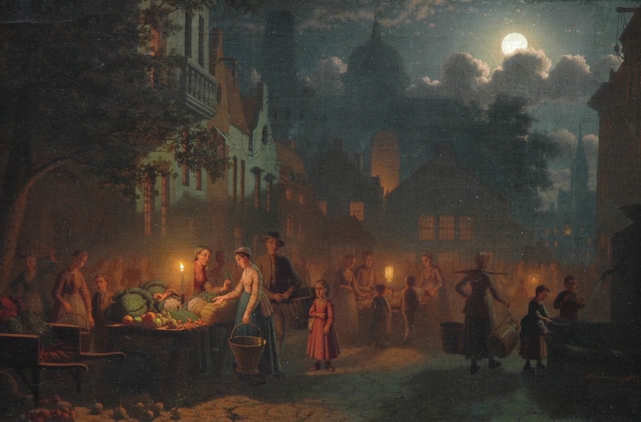 Culverhouse J.M.  | Johan Mengels Culverhouse, Evening market, Öl auf Leinwand 40,3 x 60,2 cm, signed l.r. und painted 1877