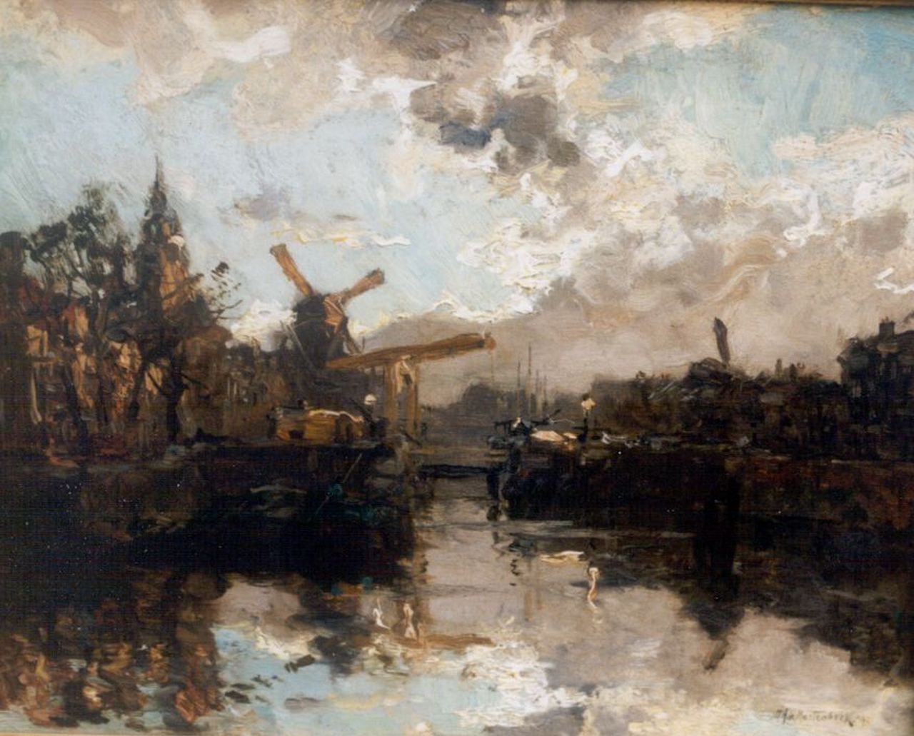 Mastenbroek J.H. van | Johan Hendrik van Mastenbroek, Harbour view, Öl auf Leinwand 28,7 x 35,7 cm, signed l.r. und dated '09
