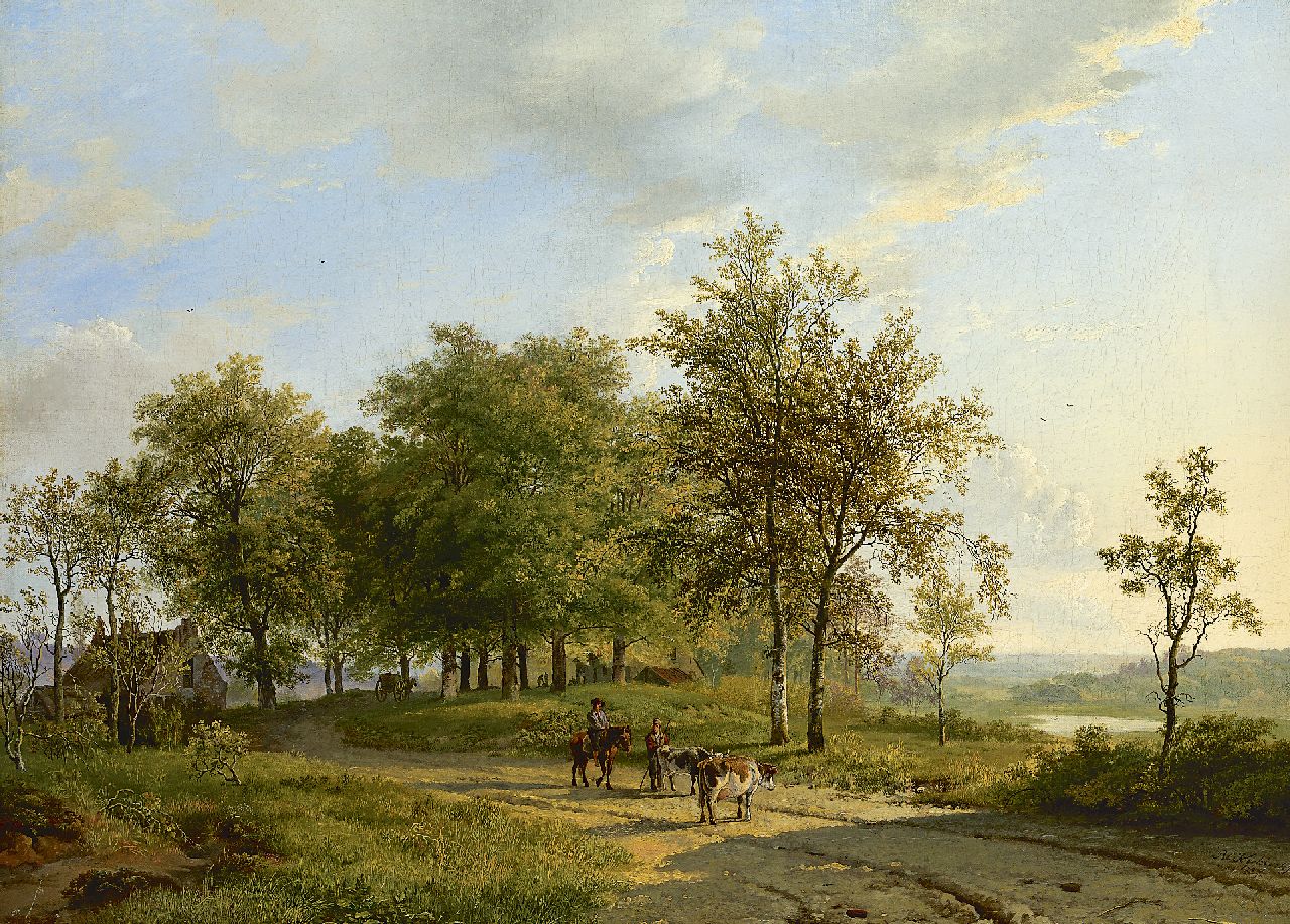 Koekkoek B.C.  | Barend Cornelis Koekkoek, Drovers and their cattle in a summer landscape, Öl auf Leinwand 44,3 x 60,2 cm, Unterzeichnet r.u. und datiert 1827