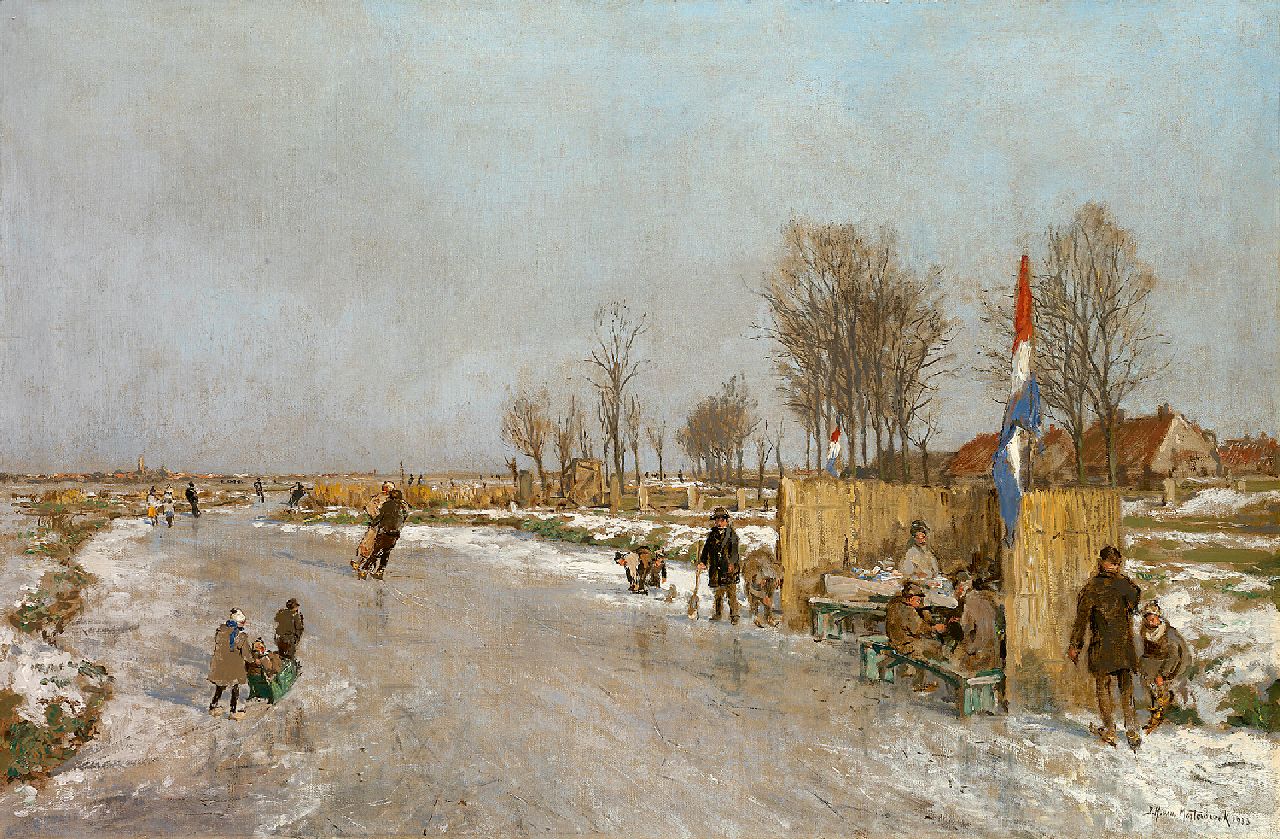 Mastenbroek J.H. van | Johan Hendrik van Mastenbroek | Gemälde zum Verkauf angeboten | Eisvergnügen auf holländschen Kanälen, Öl auf Leinwand 47,2 x 71,2 cm, Unterzeichnet u.r. und datiert 1933