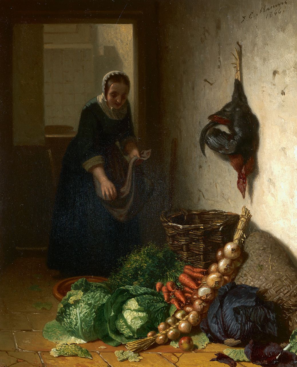 Masurel J.E.  | Johannes Engel Masurel | Gemälde zum Verkauf angeboten | In der Küche, Öl auf Holz 31,2 x 25,3 cm, Unterzeichnet r.o. und datiert 1866