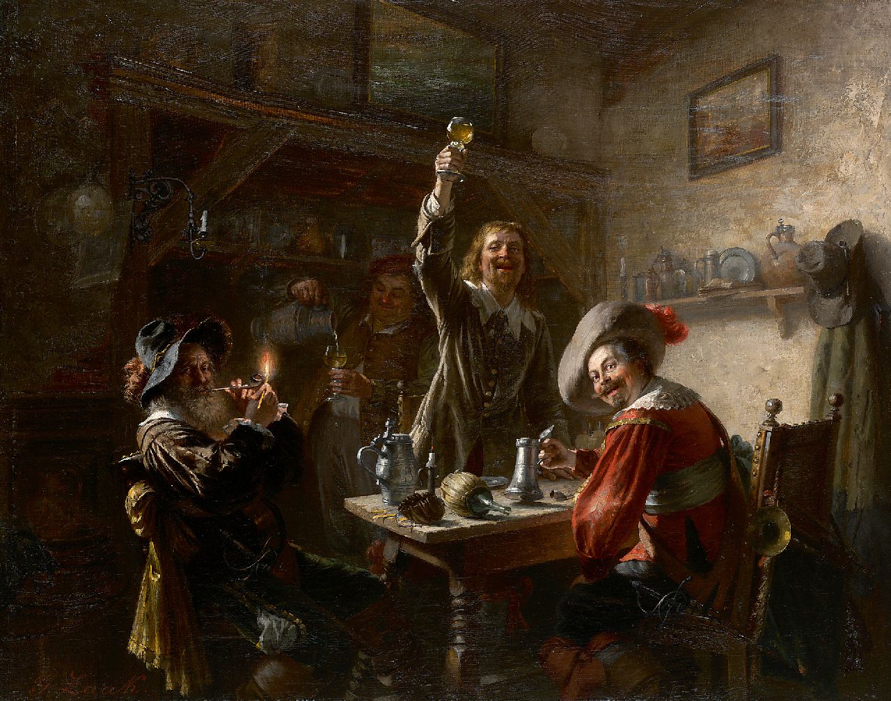 Zaak G.  | Gustav Zaak, Die fröhlichen Trinker, Öl auf Leinwand 55,5 x 68,0 cm, Unterzeichnet l.u.