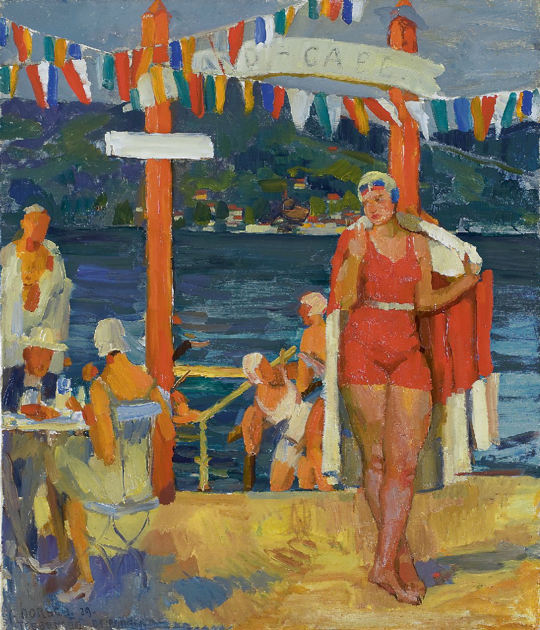 Ferdinand Dorsch | Strandlokal am Tegernsee, Süd-Deutschland, Öl auf Leinwand, 56,2 x 46,4 cm, Unterzeichnet u.l. und datiert '29 'Dresden'