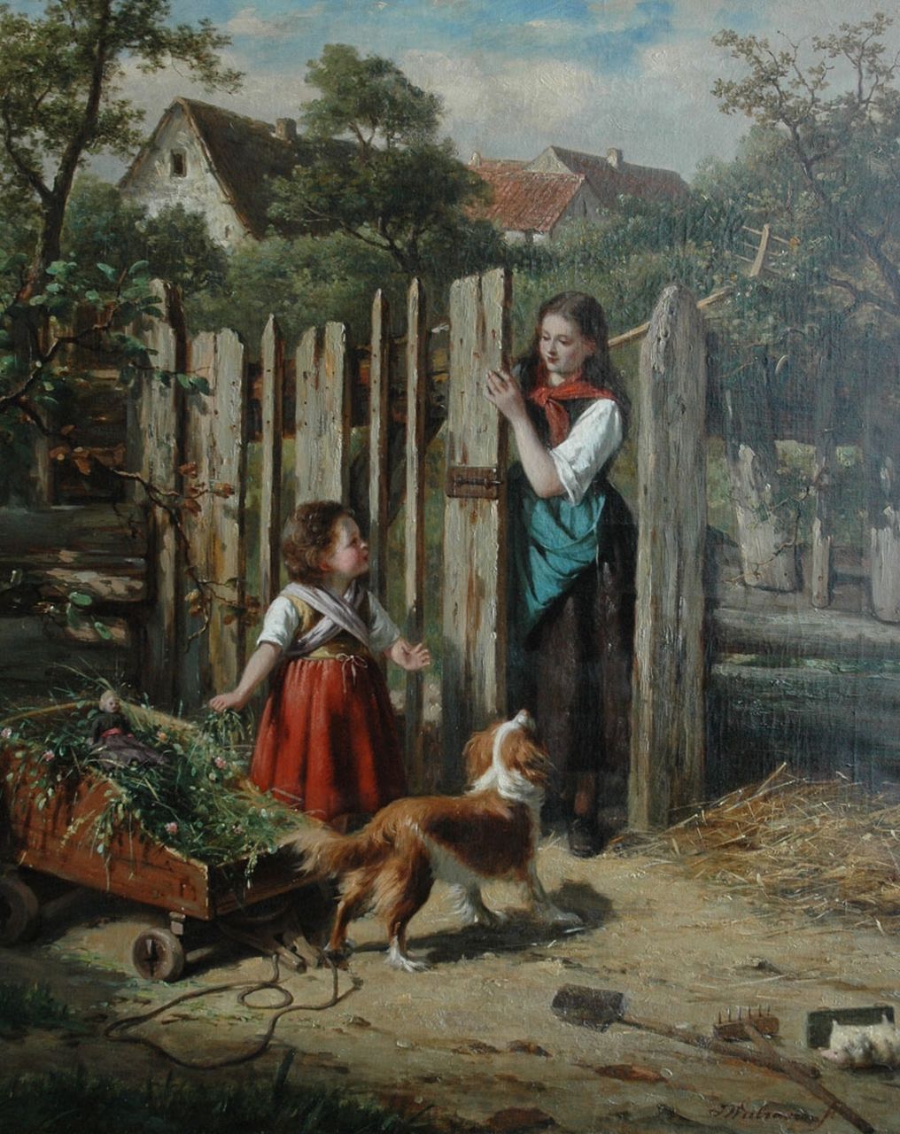 Walraven J.  | Jan Walraven, A playing girl with her dog, Öl auf Leinwand 69,8 x 57,1 cm, signed l.r.