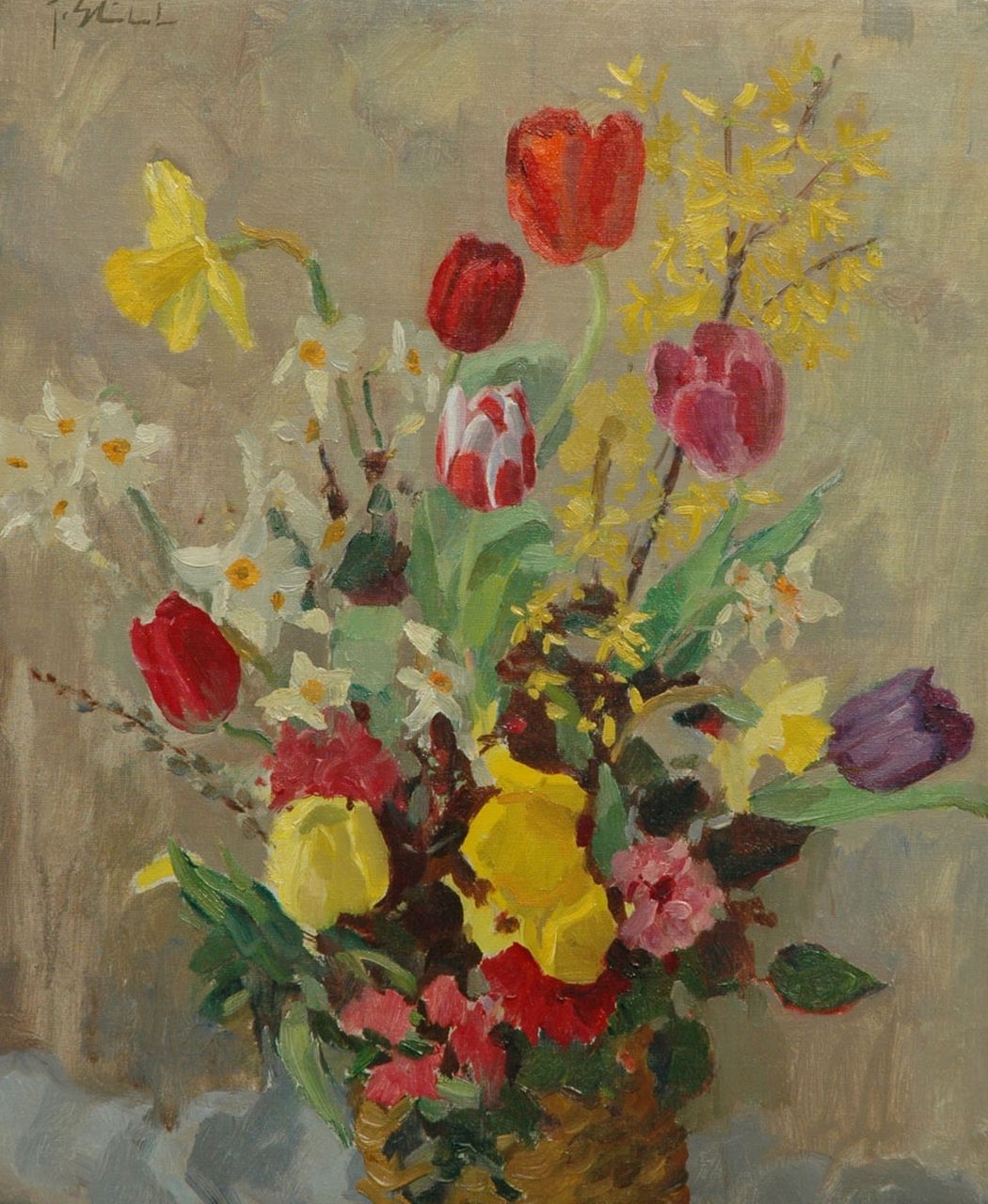 Stierhout J.A.U.  | Josephus Antonius Ubaldus 'Joop' Stierhout, Spring flowers, Öl auf Leinwand 60,2 x 50,0 cm, signed u.l.