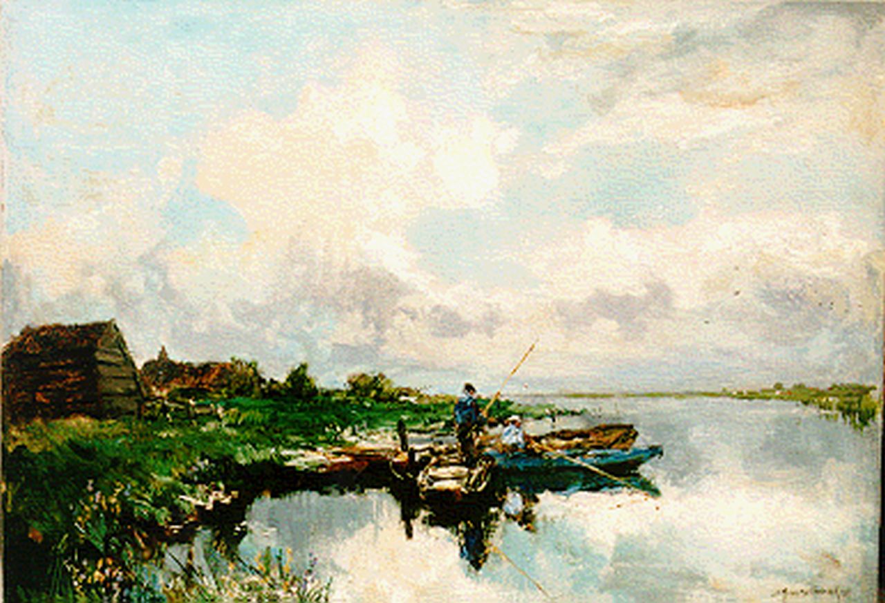 Mastenbroek J.H. van | Johan Hendrik van Mastenbroek, Anglers in a polder landscape, Öl auf Leinwand 50,1 x 70,4 cm, signed l.r. und dated 1937