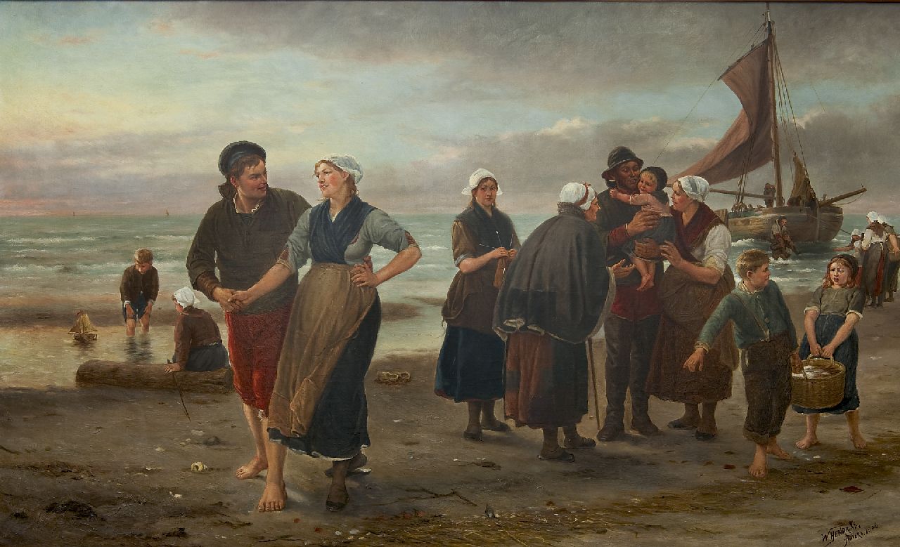 Hendriks W.  | Hendriks | Gemälde zum Verkauf angeboten | Der glückliche Rückkehr der Fischer, Öl auf Leinwand 73,1 x 120,8 cm, Unterzeichnet r.u. und datiert 'Anvers 1906'