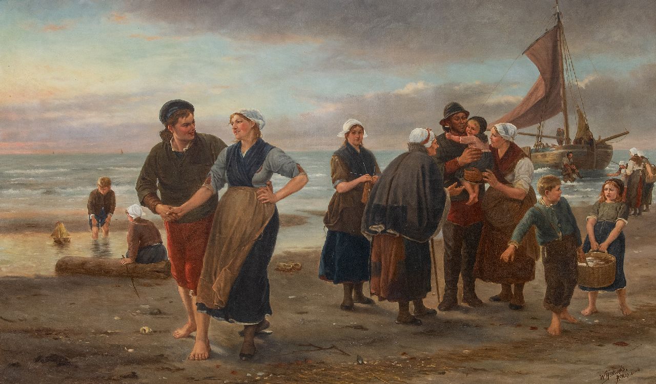Hendriks W.  | Hendriks, Der glückliche Rückkehr der Fischer, Öl auf Leinwand 73,1 x 120,8 cm, Unterzeichnet r.u. und datiert 'Anvers 1906'