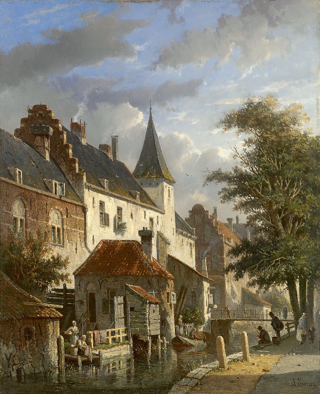 Eversen A.  | Adrianus Eversen, A capriccio view of the Muurhuizen and Zuidsingel, Amersfoort, Öl auf Leinwand 44,0 x 36,2 cm, signed l.r.