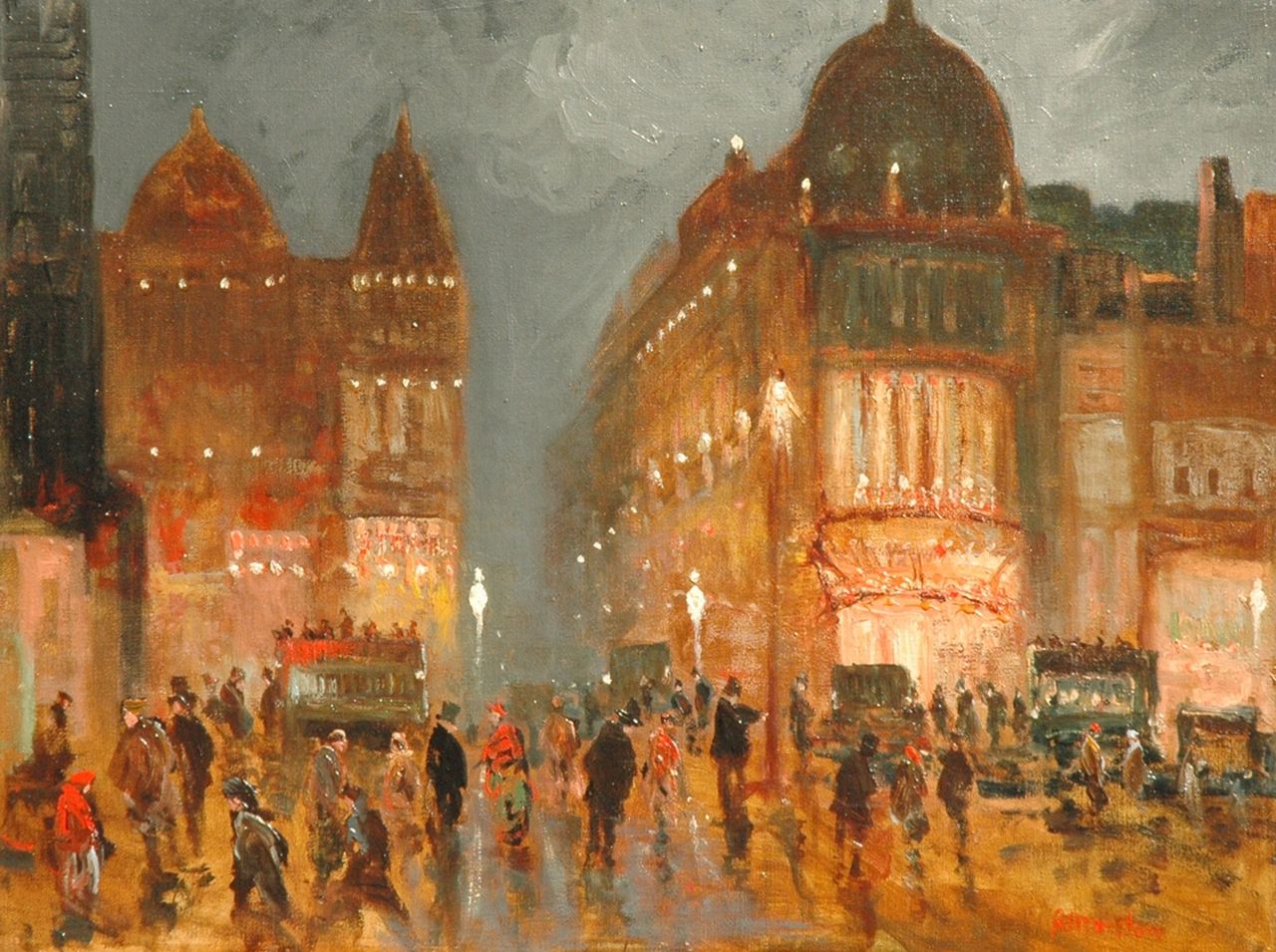 Marston | A busy London street scene at night, Öl auf Leinwand, 38,2 x 51,1 cm, signed l.r.