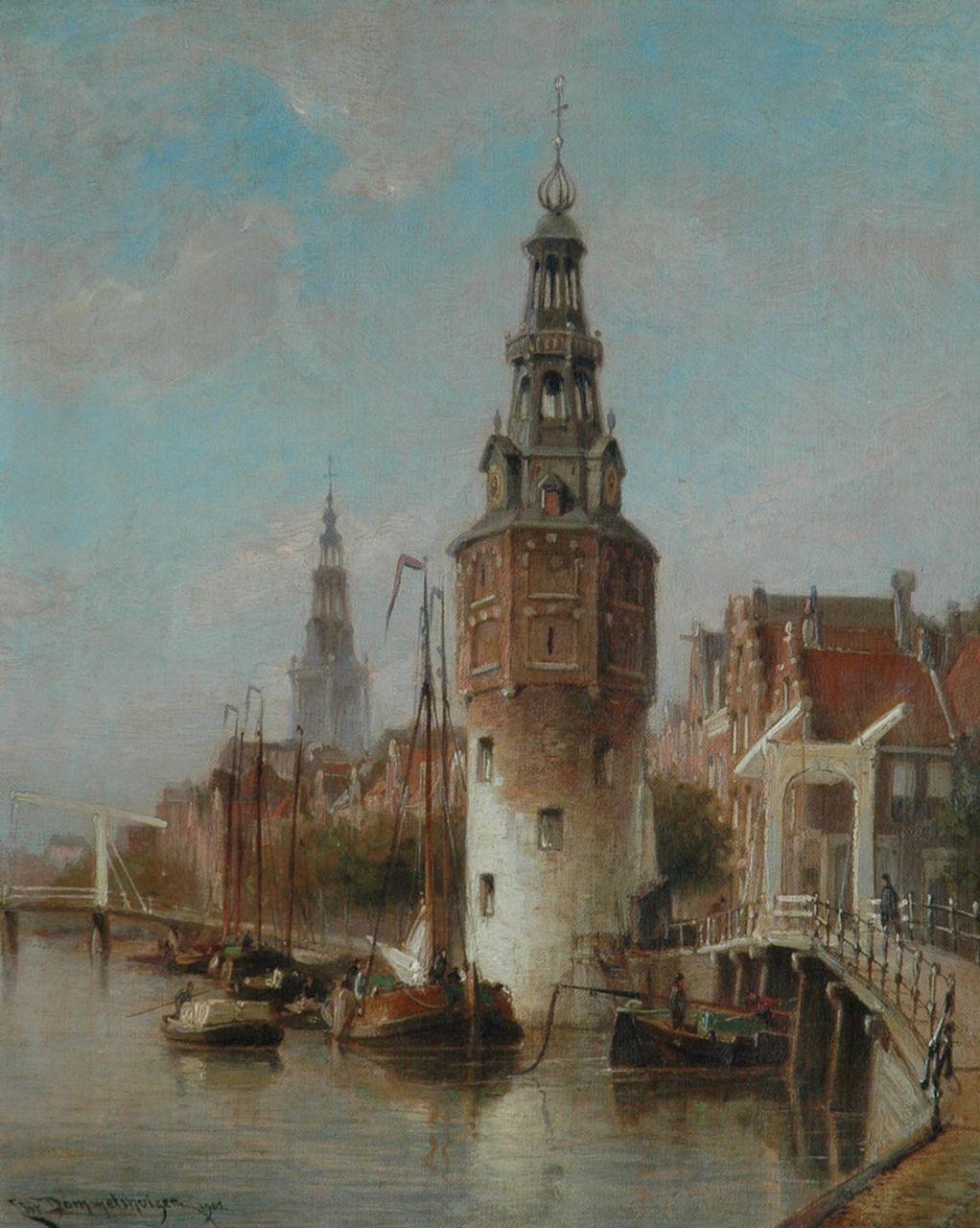 Dommelshuizen C.C.  | Cornelis Christiaan Dommelshuizen, A view of Amsterdam with the Montelbaanstoren, Öl auf Leinwand 38,6 x 31,4 cm, signed l.l. und dated 1902